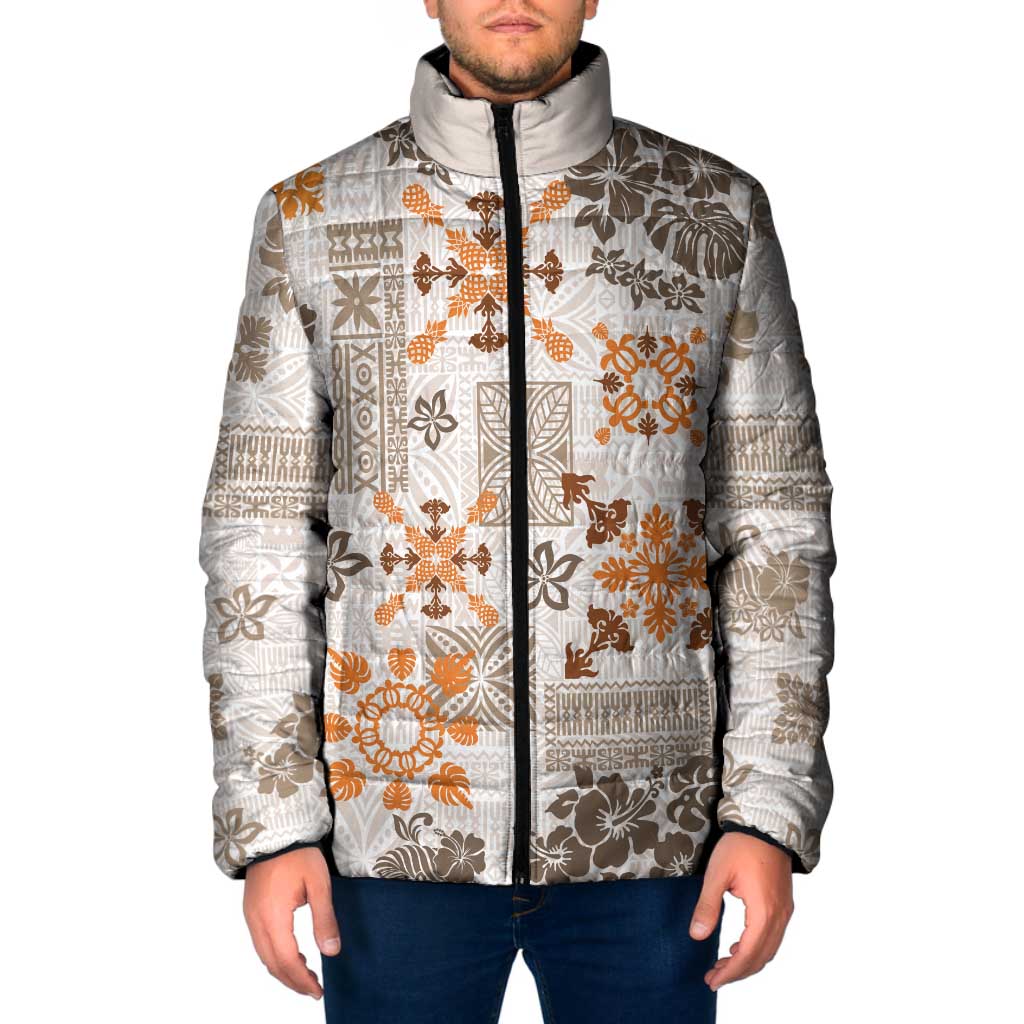 Hawaii Tapa Tribal Padded Jacket With Hawaiian Quilt Pattern Gold LT9 Men Gold - Polynesian Pride