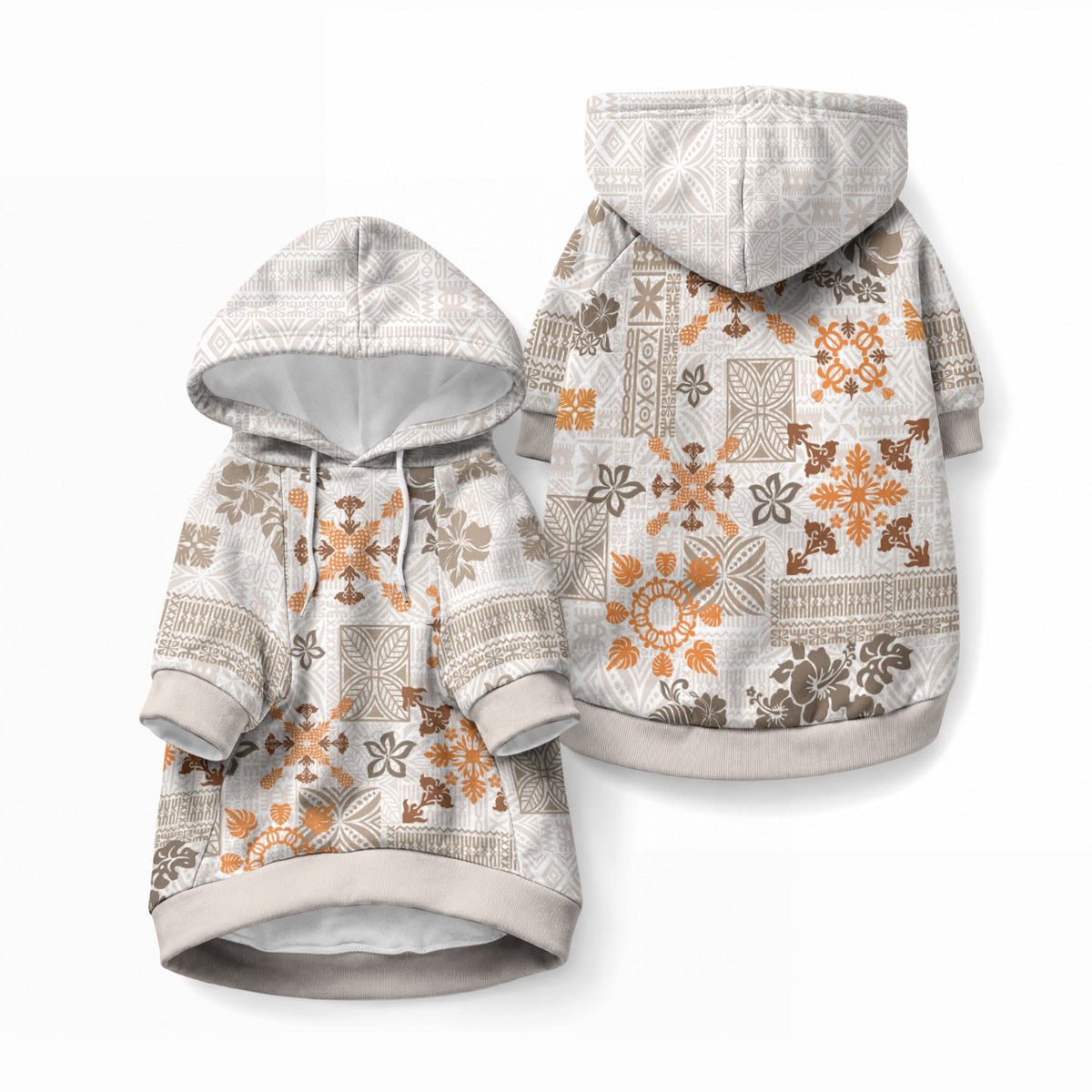 Hawaii Tapa Tribal Pet Hoodie With Hawaiian Quilt Pattern Gold LT9 Pullover Gold - Polynesian Pride