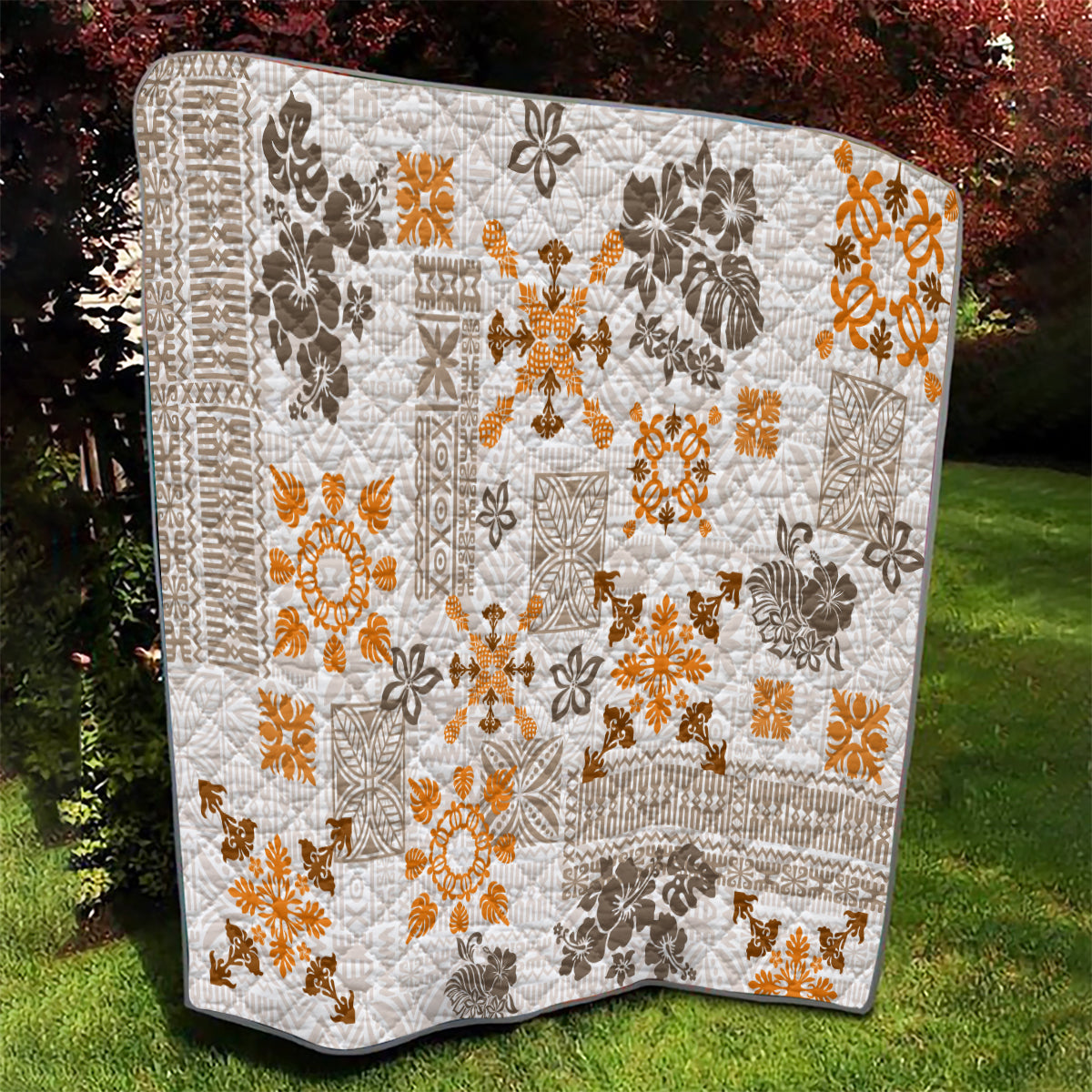Hawaii Tapa Tribal Quilt With Hawaiian Quilt Pattern Gold LT9 - Polynesian Pride