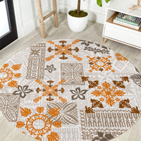 Hawaii Tapa Tribal Round Carpet With Hawaiian Quilt Pattern Gold LT9 Gold - Polynesian Pride