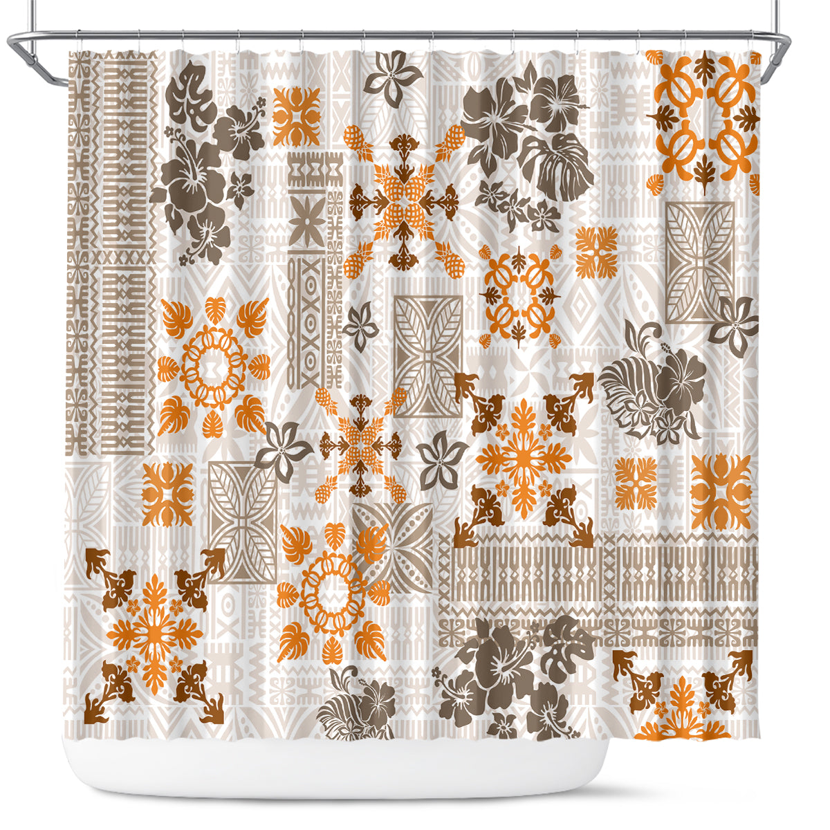 Hawaii Tapa Tribal Shower Curtain With Hawaiian Quilt Pattern Gold LT9 Gold - Polynesian Pride