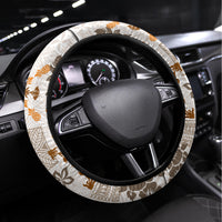 Hawaii Tapa Tribal Steering Wheel Cover With Hawaiian Quilt Pattern Gold LT9 Universal Fit Gold - Polynesian Pride