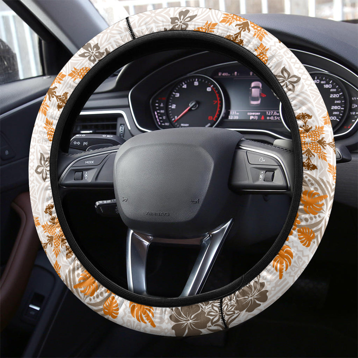 Hawaii Tapa Tribal Steering Wheel Cover With Hawaiian Quilt Pattern Gold LT9 - Polynesian Pride