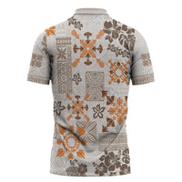Hawaii Tapa Tribal Zipper Polo Shirt With Hawaiian Quilt Pattern Gold LT9 - Polynesian Pride
