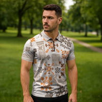 Hawaii Tapa Tribal Zipper Polo Shirt With Hawaiian Quilt Pattern Gold LT9 - Polynesian Pride