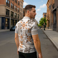 Hawaii Tapa Tribal Zipper Polo Shirt With Hawaiian Quilt Pattern Gold LT9 - Polynesian Pride
