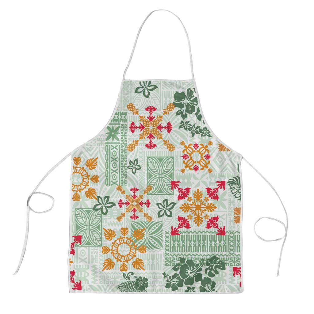 Hawaii Tapa Tribal Apron With Hawaiian Quilt Pattern Green LT9 Green - Polynesian Pride