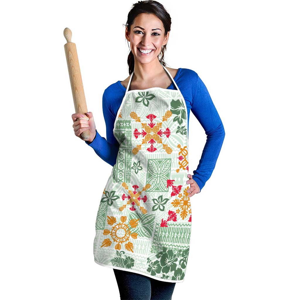 Hawaii Tapa Tribal Apron With Hawaiian Quilt Pattern Green LT9 - Polynesian Pride