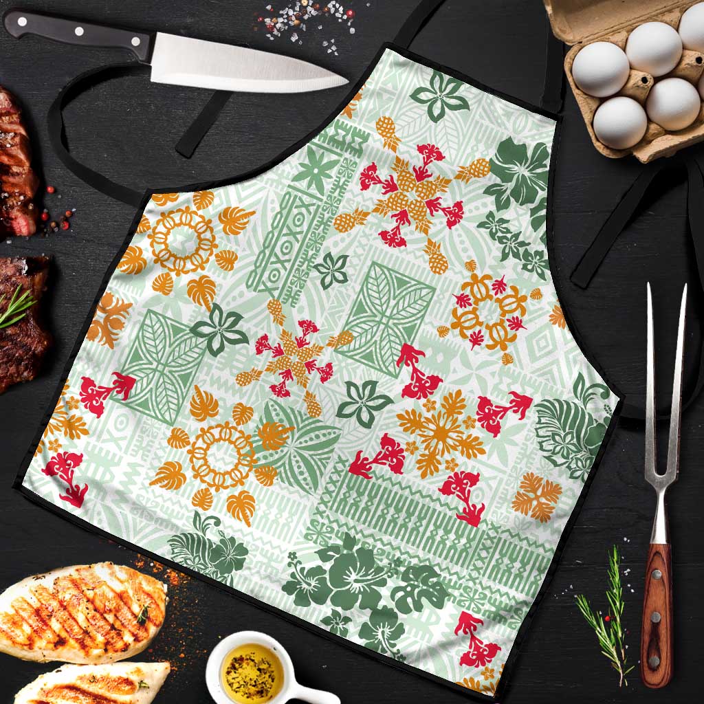 Hawaii Tapa Tribal Apron With Hawaiian Quilt Pattern Green LT9 Green - Polynesian Pride
