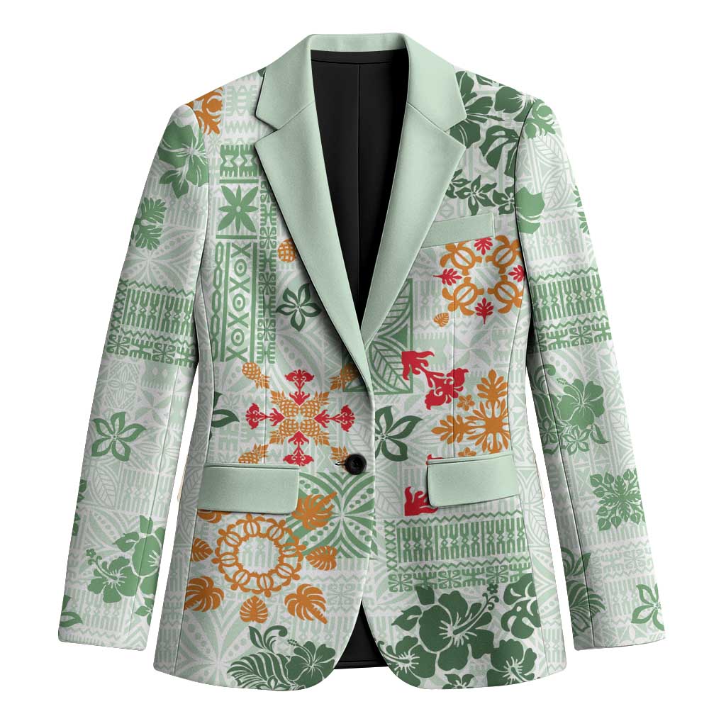 Hawaii Tapa Tribal Blazer With Hawaiian Quilt Pattern Green LT9 Unisex Green - Polynesian Pride