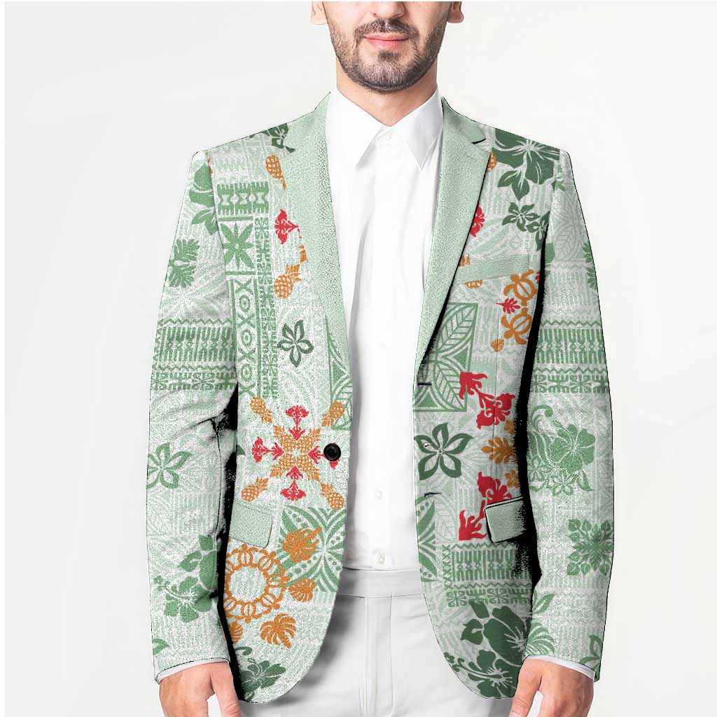 Hawaii Tapa Tribal Blazer With Hawaiian Quilt Pattern Green LT9 - Polynesian Pride