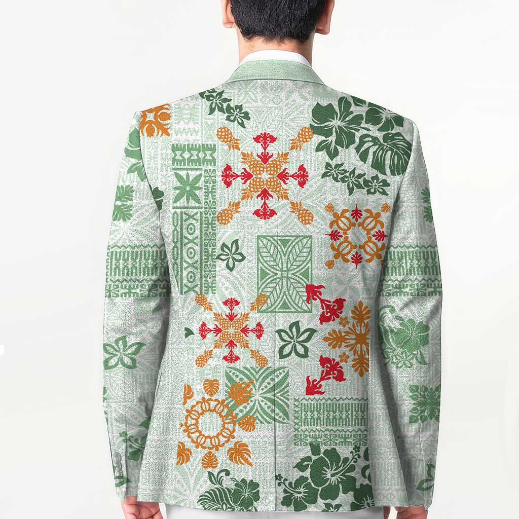 Hawaii Tapa Tribal Blazer With Hawaiian Quilt Pattern Green LT9 - Polynesian Pride