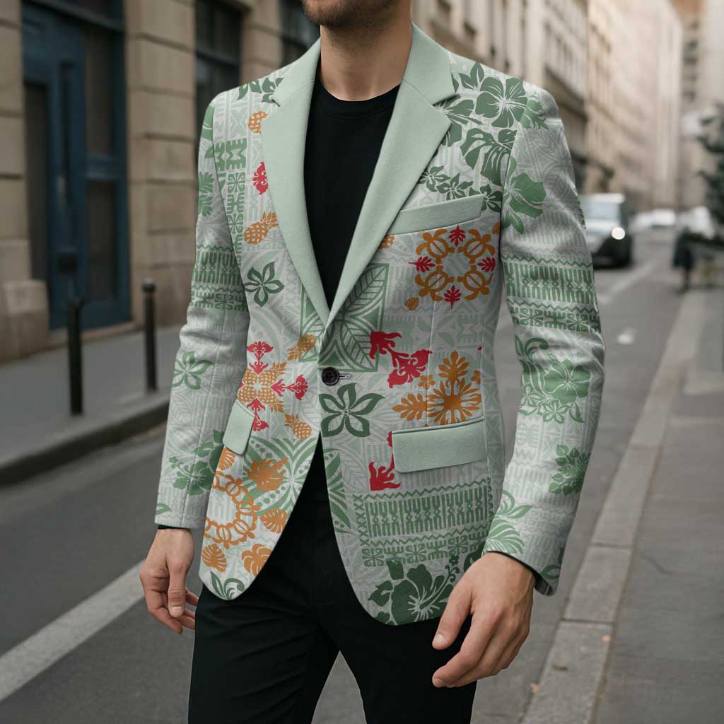 Hawaii Tapa Tribal Blazer With Hawaiian Quilt Pattern Green LT9 - Polynesian Pride