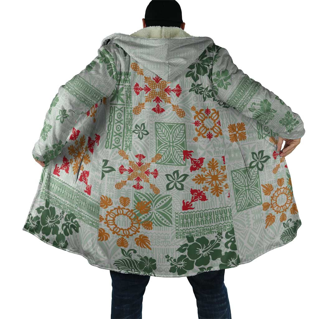 Hawaii Tapa Tribal Cloak With Hawaiian Quilt Pattern Green LT9 - Polynesian Pride