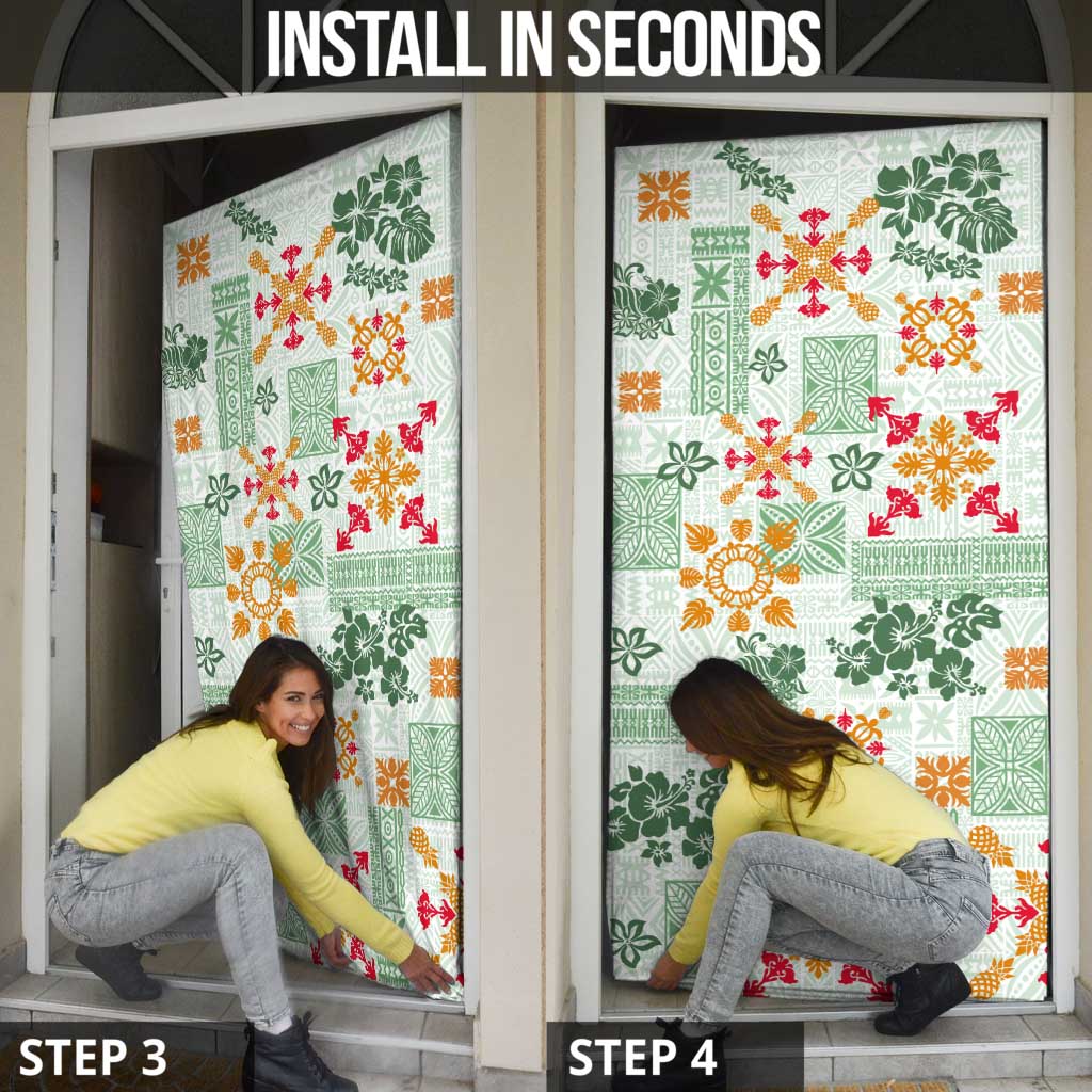 Hawaii Tapa Tribal Door Cover With Hawaiian Quilt Pattern Green LT9 - Polynesian Pride