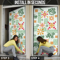 Hawaii Tapa Tribal Door Cover With Hawaiian Quilt Pattern Green LT9 - Polynesian Pride
