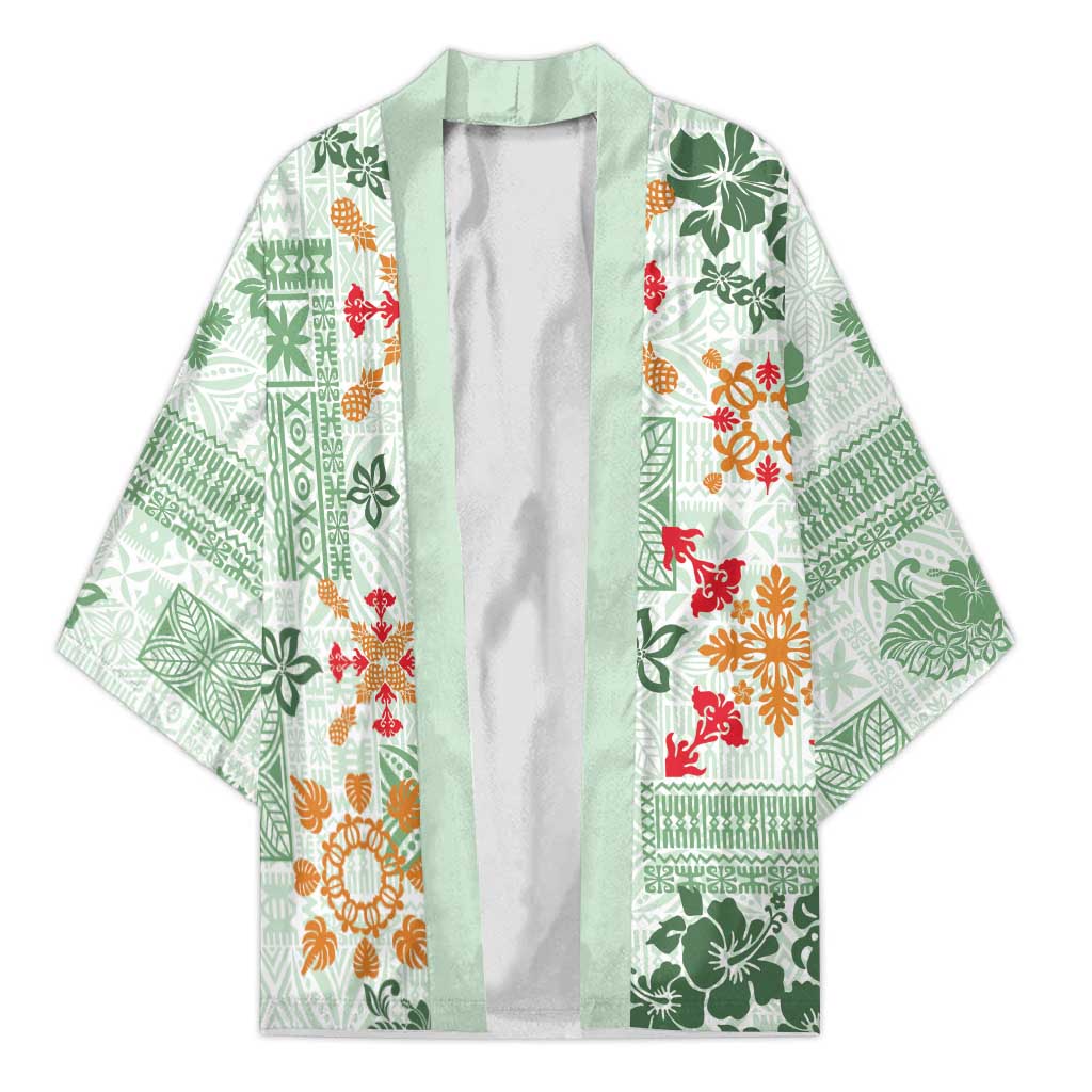 Hawaii Tapa Tribal Kimono With Hawaiian Quilt Pattern Green LT9 Unisex Green - Polynesian Pride