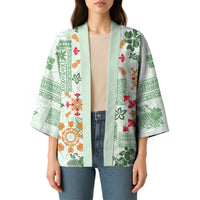 Hawaii Tapa Tribal Kimono With Hawaiian Quilt Pattern Green LT9 - Polynesian Pride