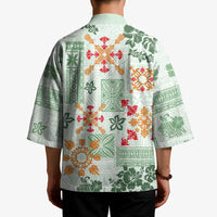 Hawaii Tapa Tribal Kimono With Hawaiian Quilt Pattern Green LT9 - Polynesian Pride