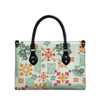 Hawaii Tapa Tribal Leather Bag With Hawaiian Quilt Pattern Green LT9 - Polynesian Pride