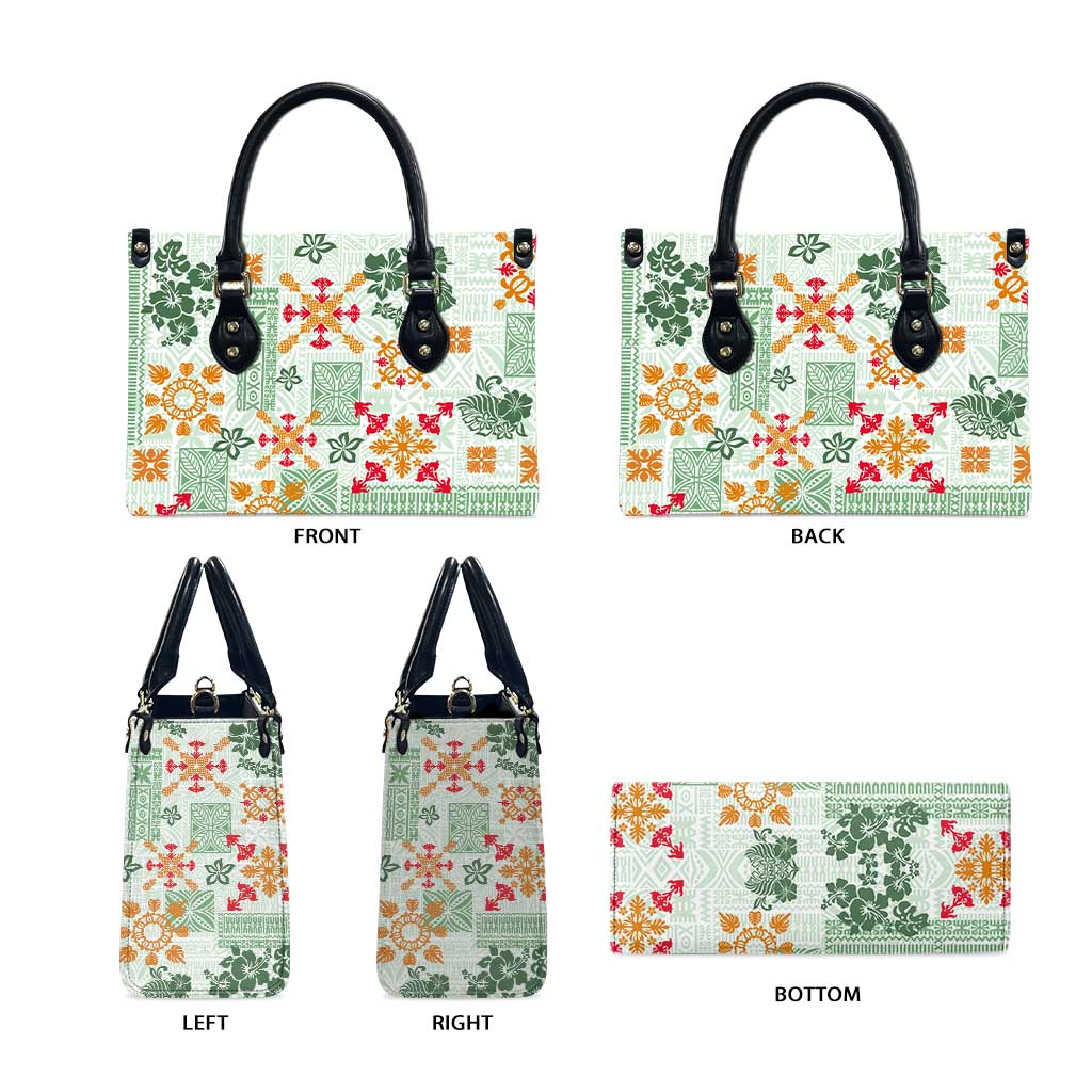 Hawaii Tapa Tribal Leather Bag With Hawaiian Quilt Pattern Green LT9 - Polynesian Pride