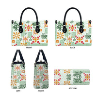 Hawaii Tapa Tribal Leather Bag With Hawaiian Quilt Pattern Green LT9 - Polynesian Pride