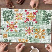 Hawaii Tapa Tribal Puzzle With Hawaiian Quilt Pattern Green LT9 - Polynesian Pride