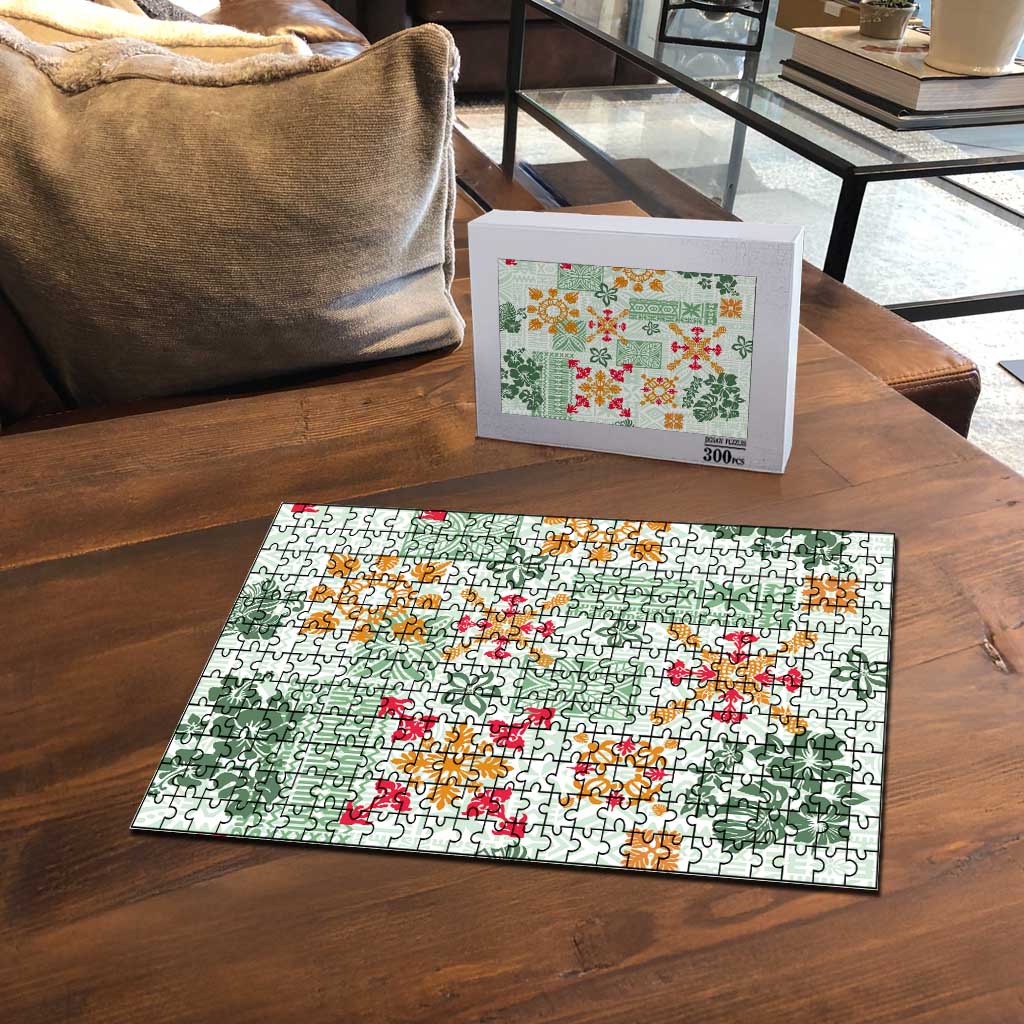 Hawaii Tapa Tribal Puzzle With Hawaiian Quilt Pattern Green LT9 - Polynesian Pride