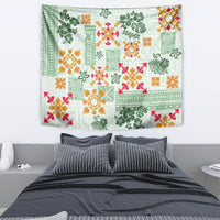 Hawaii Tapa Tribal Tapestry With Hawaiian Quilt Pattern Green LT9 - Polynesian Pride