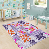 Hawaii Tapa Tribal Area Rug With Hawaiian Quilt Pattern Violet LT9 - Polynesian Pride