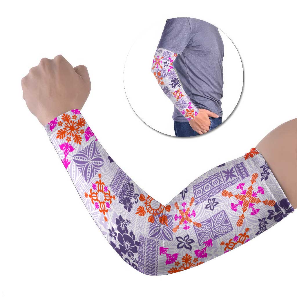 Hawaii Tapa Tribal Arm Sleeves With Hawaiian Quilt Pattern Violet LT9 Set of 2 Violet - Polynesian Pride