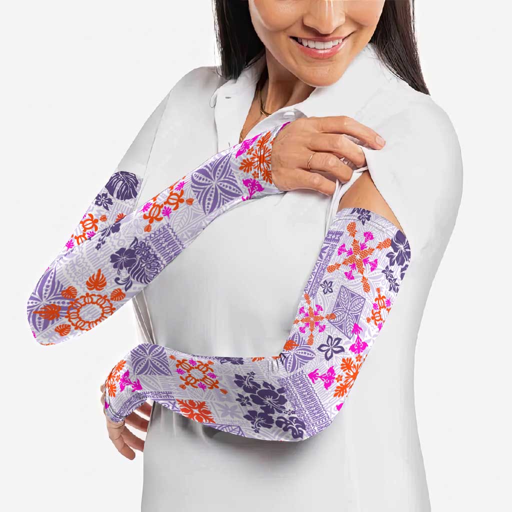 Hawaii Tapa Tribal Arm Sleeves With Hawaiian Quilt Pattern Violet LT9 - Polynesian Pride
