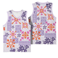 Hawaii Tapa Tribal Basketball Jersey With Hawaiian Quilt Pattern Violet LT9 - Polynesian Pride