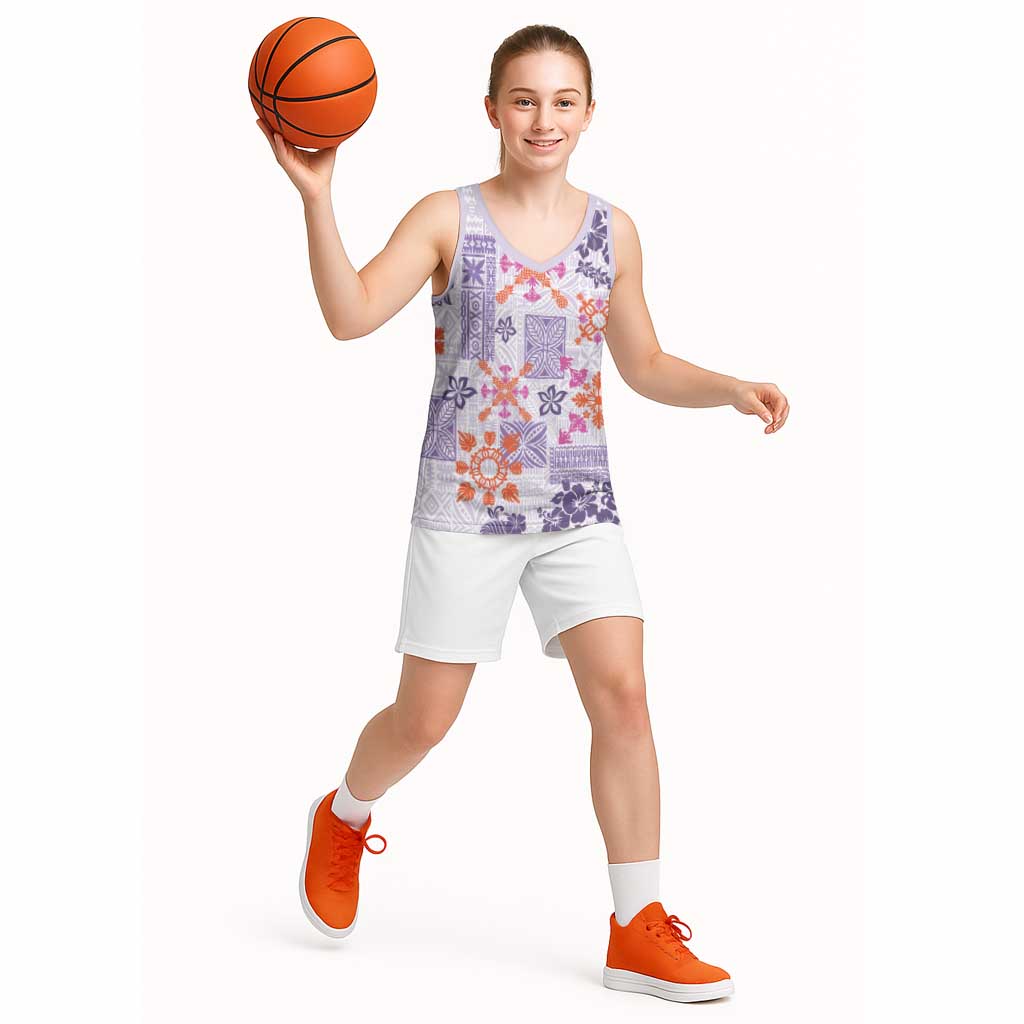 Hawaii Tapa Tribal Basketball Jersey With Hawaiian Quilt Pattern Violet LT9 - Polynesian Pride