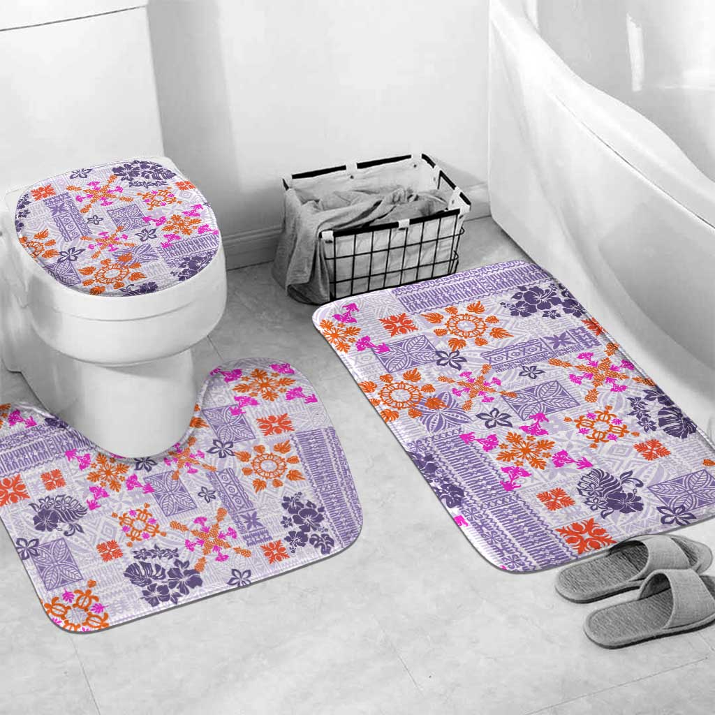 Hawaii Tapa Tribal Bathroom Set With Hawaiian Quilt Pattern Violet LT9 Mat Set Only (3 pcs) One Size Violet - Polynesian Pride