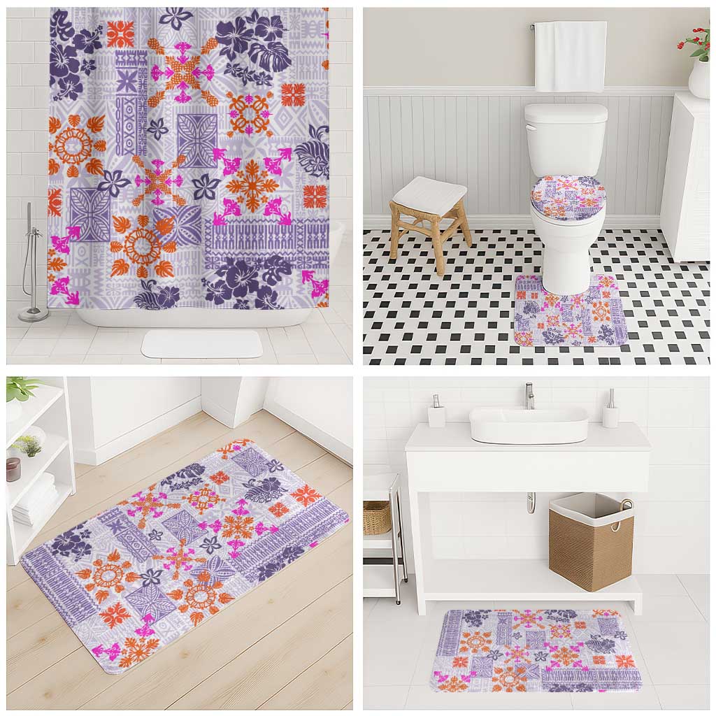 Hawaii Tapa Tribal Bathroom Set With Hawaiian Quilt Pattern Violet LT9 - Polynesian Pride
