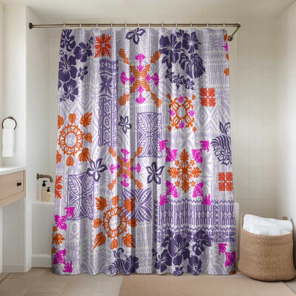 Hawaii Tapa Tribal Bathroom Set With Hawaiian Quilt Pattern Violet LT9 Shower Curtain Only Violet - Polynesian Pride
