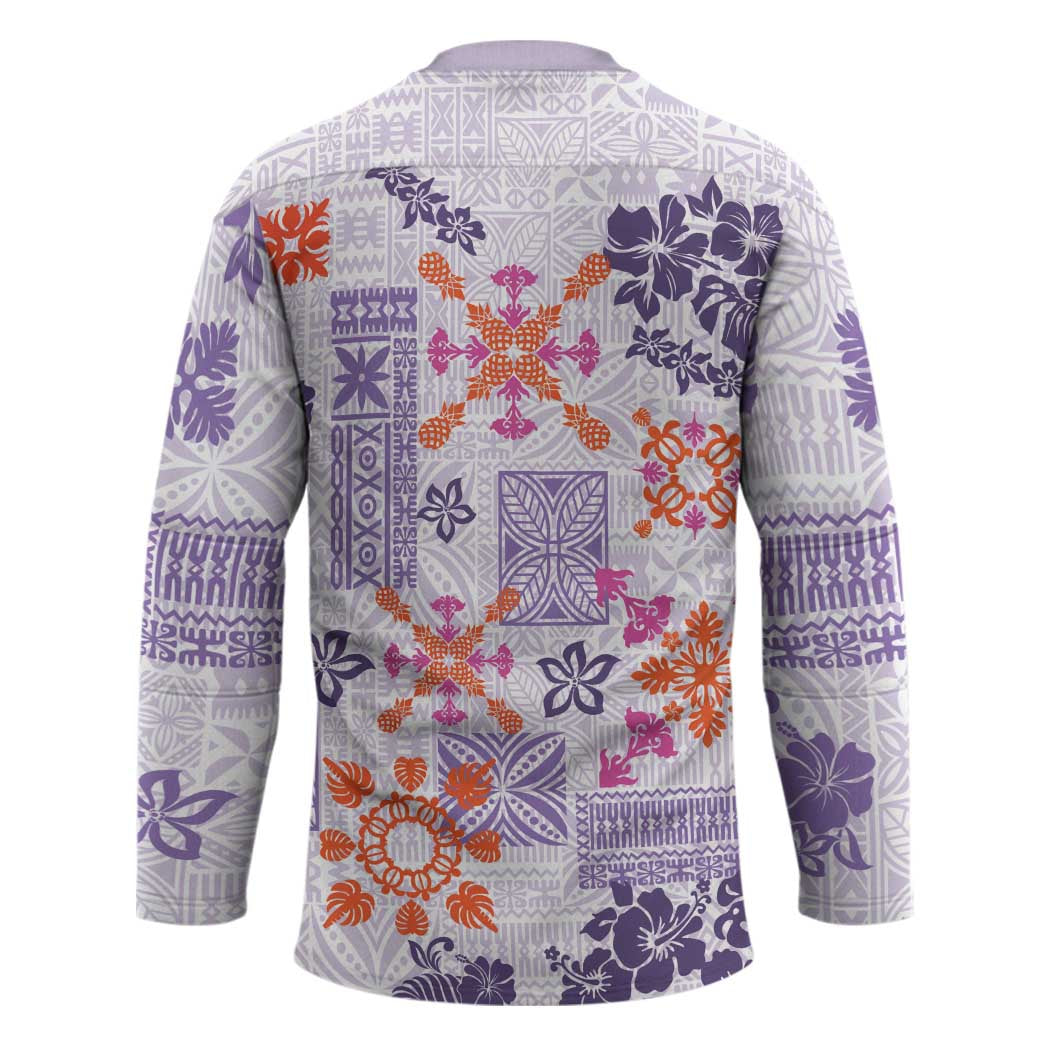 Hawaii Tapa Tribal Hockey Jersey With Hawaiian Quilt Pattern Violet LT9 - Polynesian Pride