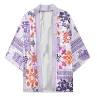 Hawaii Tapa Tribal Kimono With Hawaiian Quilt Pattern Violet LT9 Unisex Violet - Polynesian Pride