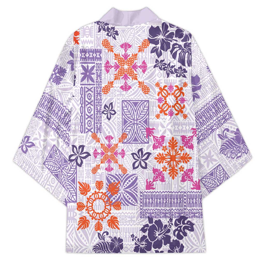 Hawaii Tapa Tribal Kimono With Hawaiian Quilt Pattern Violet LT9 - Polynesian Pride