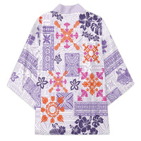 Hawaii Tapa Tribal Kimono With Hawaiian Quilt Pattern Violet LT9 - Polynesian Pride