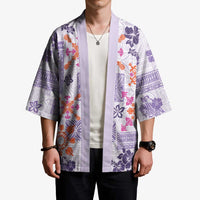 Hawaii Tapa Tribal Kimono With Hawaiian Quilt Pattern Violet LT9 - Polynesian Pride