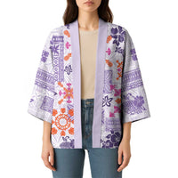 Hawaii Tapa Tribal Kimono With Hawaiian Quilt Pattern Violet LT9 - Polynesian Pride