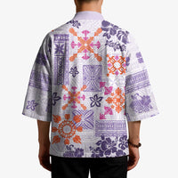 Hawaii Tapa Tribal Kimono With Hawaiian Quilt Pattern Violet LT9 - Polynesian Pride