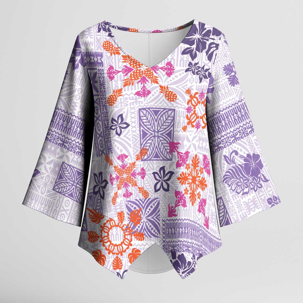 Hawaii Tapa Tribal Kimono Sleeve Blouse With Hawaiian Quilt Pattern Violet LT9 Female Violet - Polynesian Pride