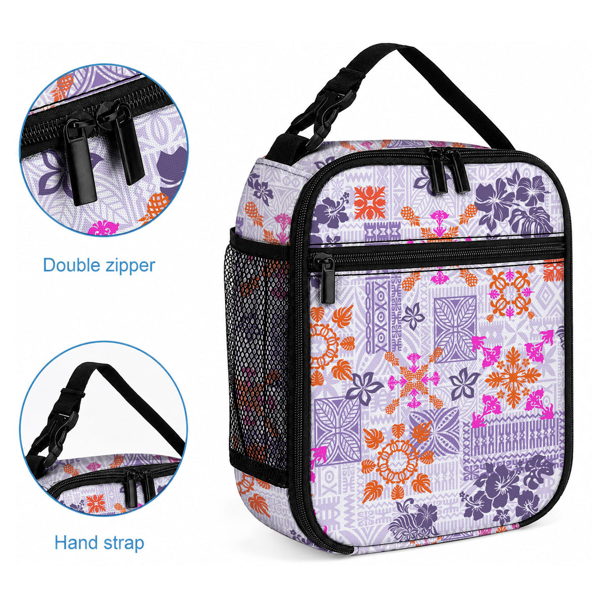 Hawaii Tapa Tribal Lunch Bag With Hawaiian Quilt Pattern Violet LT9 - Polynesian Pride