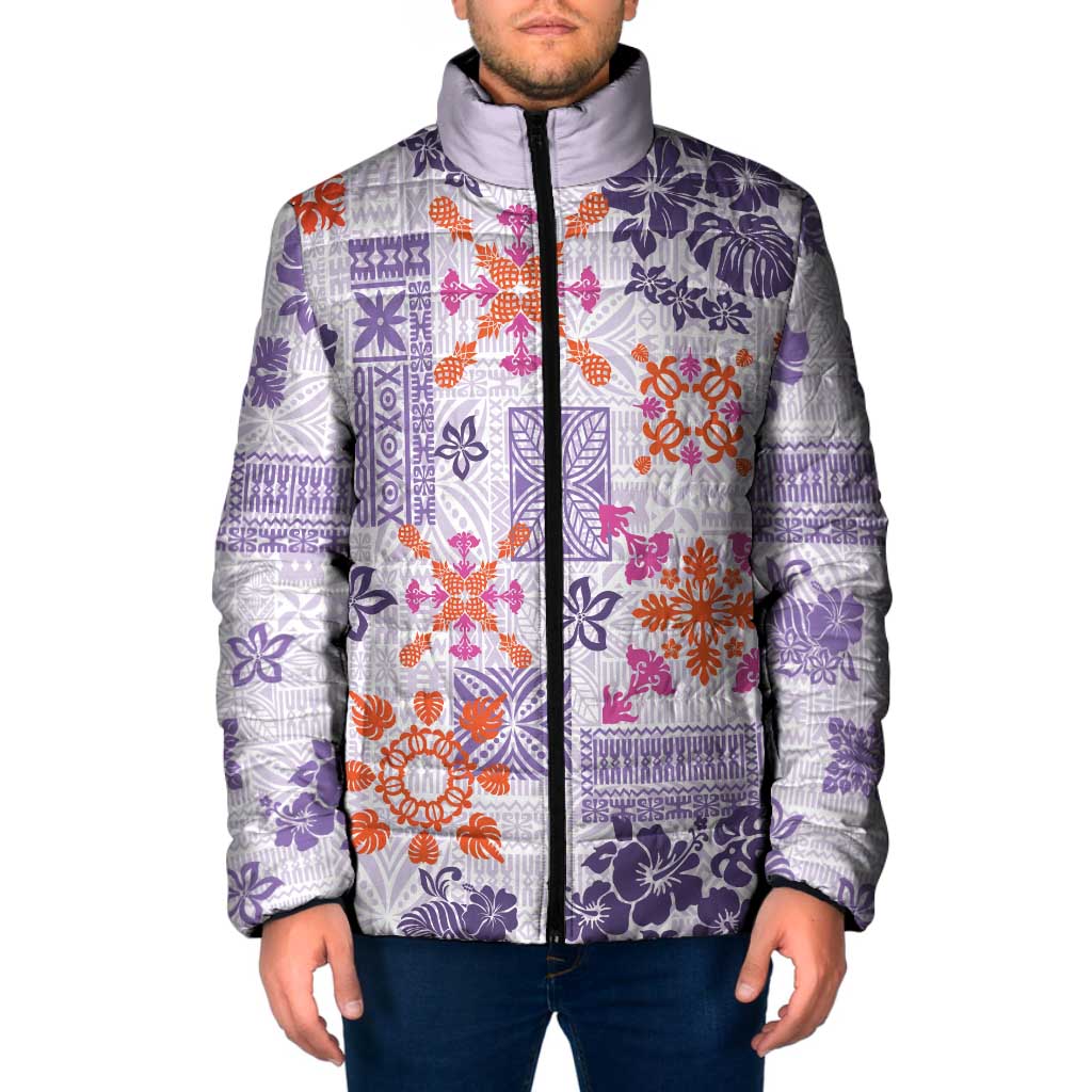Hawaii Tapa Tribal Padded Jacket With Hawaiian Quilt Pattern Violet LT9 Men Violet - Polynesian Pride