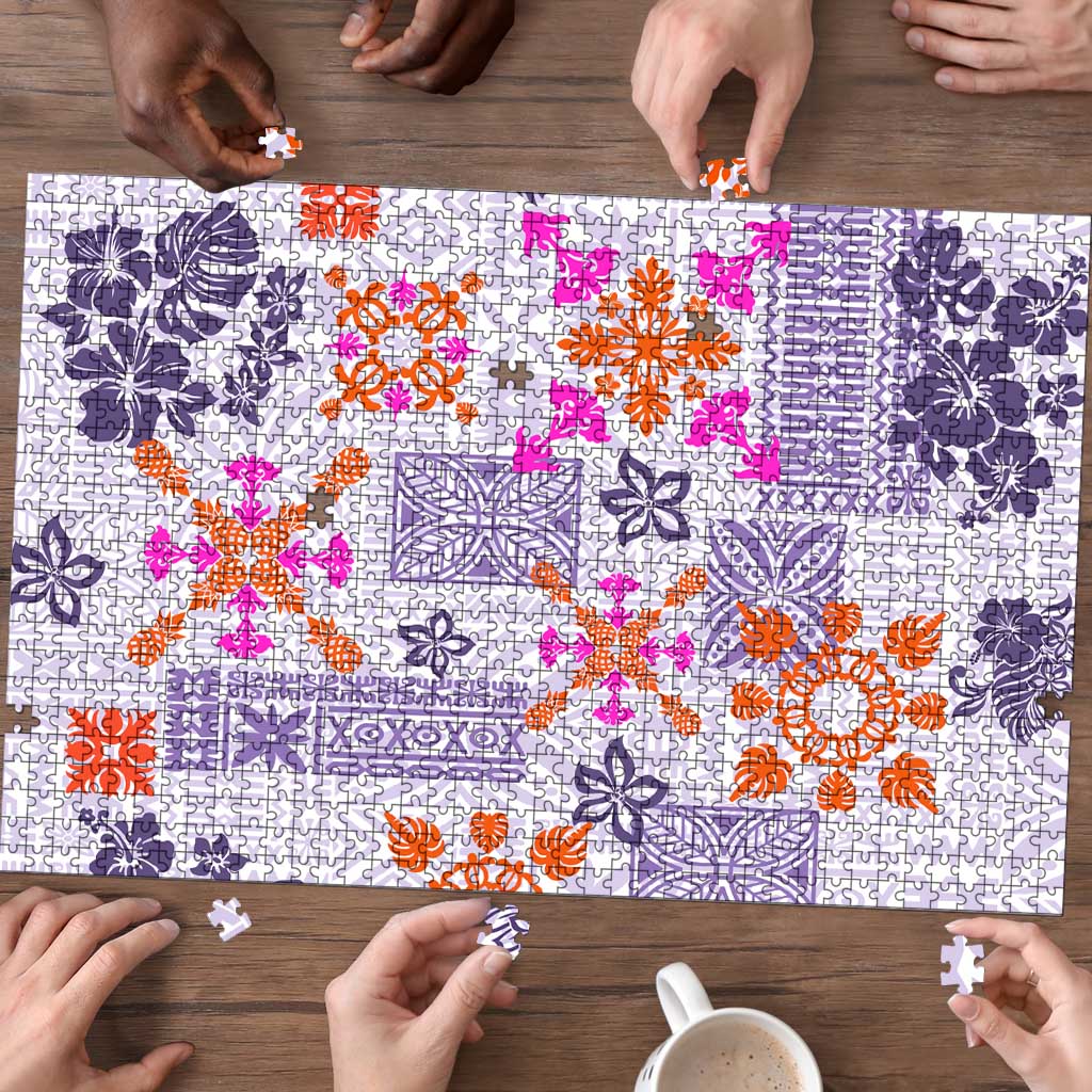 Hawaii Tapa Tribal Puzzle With Hawaiian Quilt Pattern Violet LT9 - Polynesian Pride