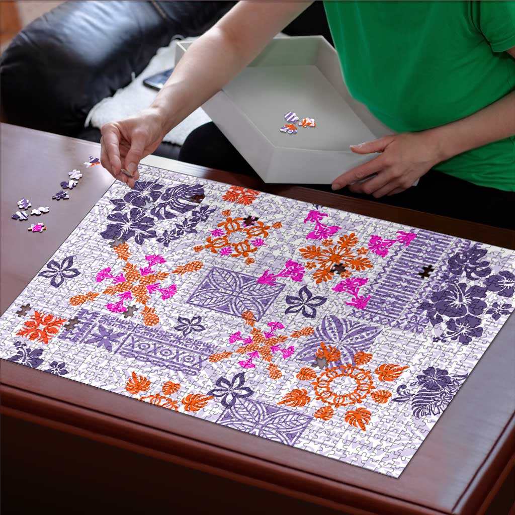 Hawaii Tapa Tribal Puzzle With Hawaiian Quilt Pattern Violet LT9 - Polynesian Pride