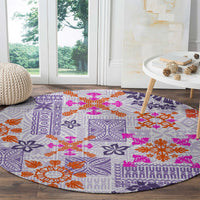 Hawaii Tapa Tribal Round Carpet With Hawaiian Quilt Pattern Violet LT9 - Polynesian Pride